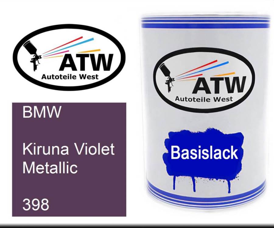 BMW, Kiruna Violet Metallic, 398: 500ml Lackdose, von ATW Autoteile West.